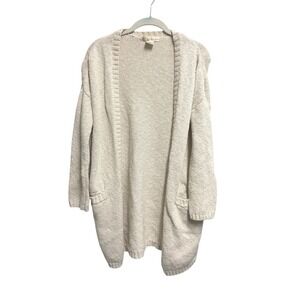 Anthropologie Kaisely Cream Boho Open Front Cotton Cardigan Sweater PocketsS